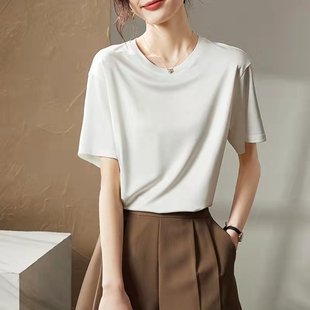 T恤女夏季 戎美衣尚真丝白色短袖 黑色宽松内搭打底衫 买一送一