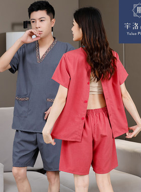 纯棉前后系扣开背刮痧艾灸服