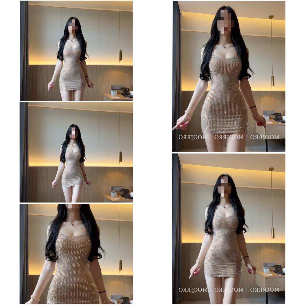 闪钻辣妹吊带连衣裙女秋冬纯欲性感高级感紧身收腰小个子包臀短裙