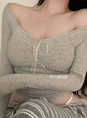 当天发 LO526纯欲显身材~性感女人味露肩长袖T恤上衣