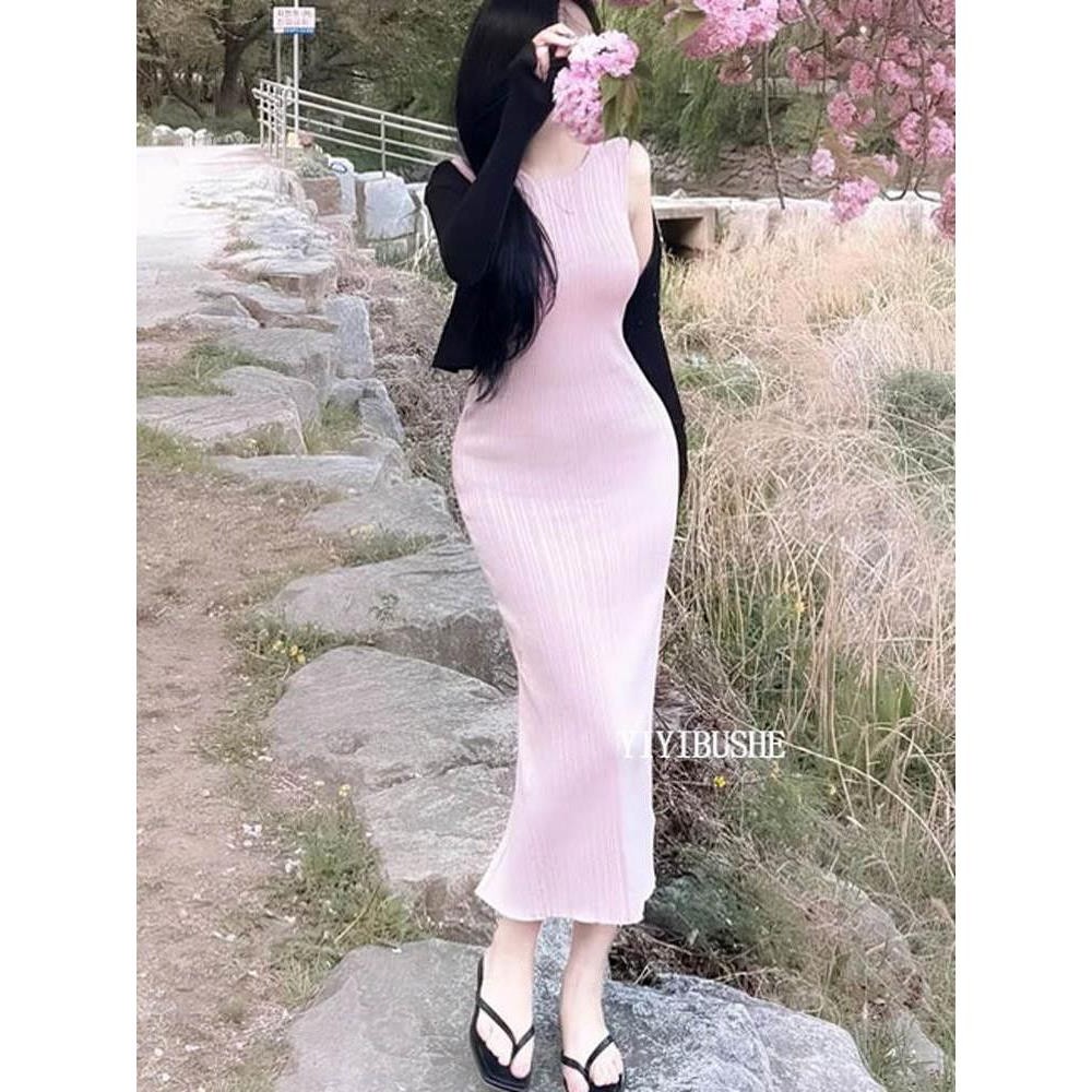 LX525很有女人味~性感显身材开叉长款无袖包臀连衣裙图片
