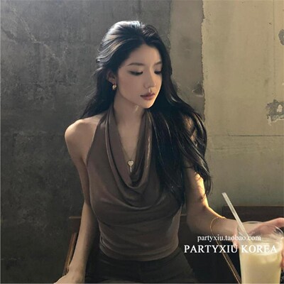 现货 流行款堆领修身百搭纯色吊带背心3405