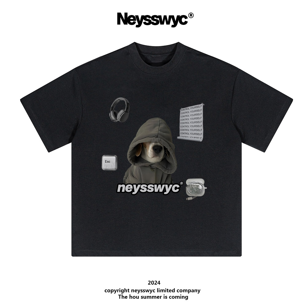 NEYSSWYC 【帽子狗】短袖T恤纯色圆领宽松百搭ins情侣夏季中性风