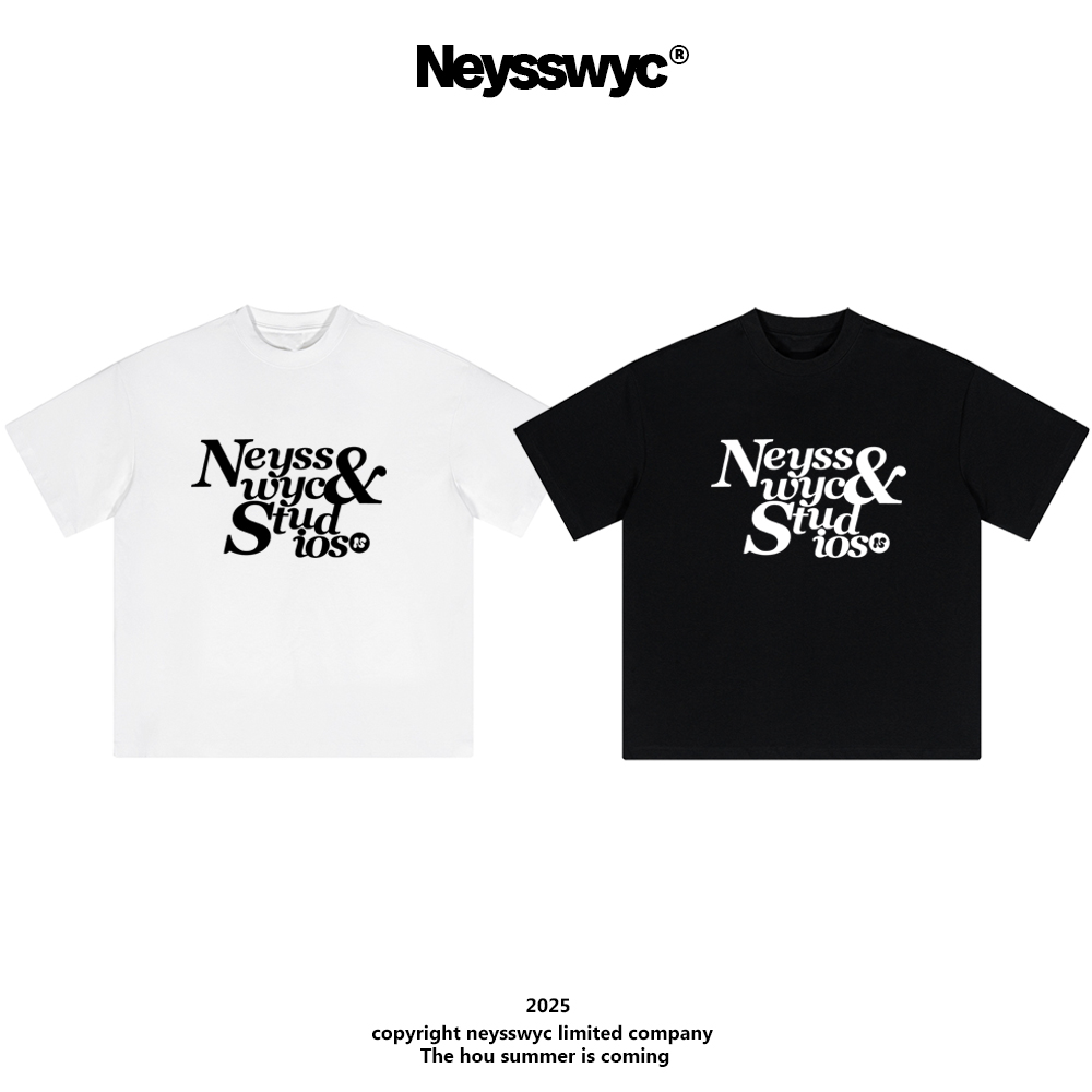 NEYSSWYC 【美式NS】重磅黑白宽松百搭夏涂鸦T恤男女休闲欧美