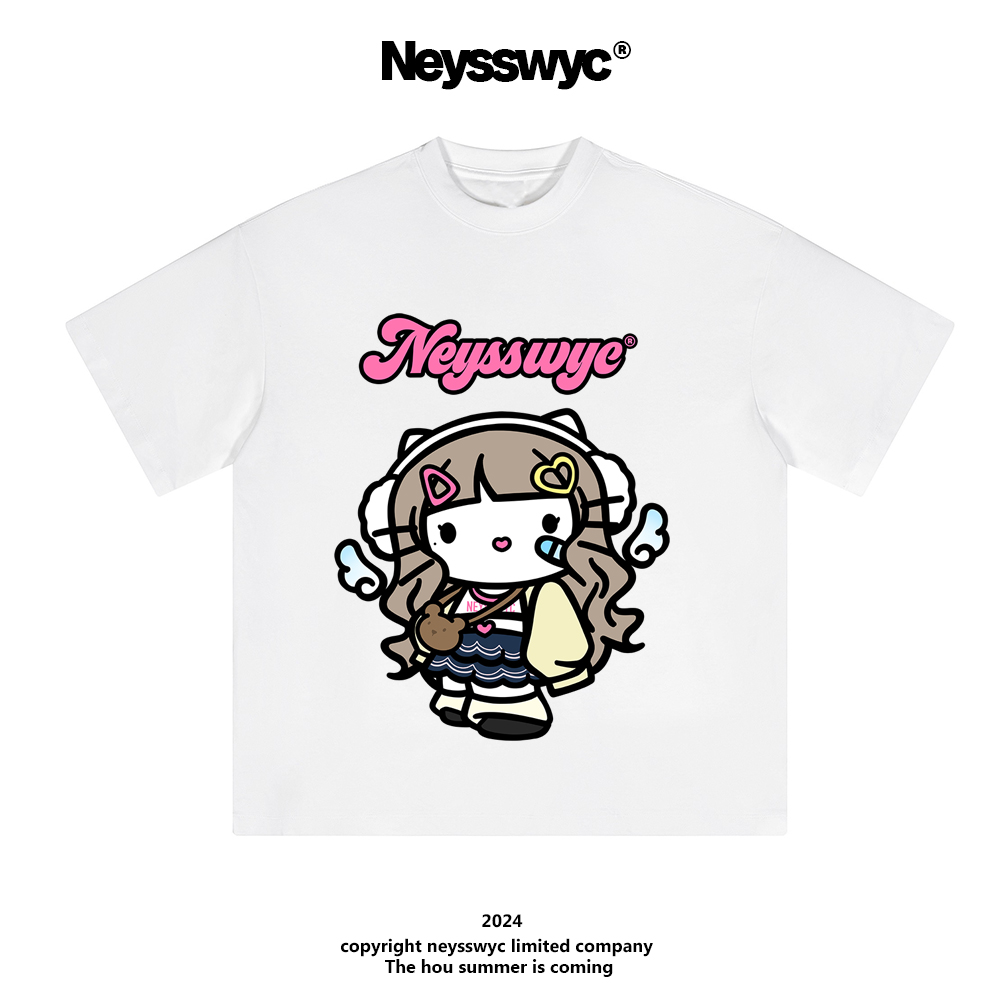 NEYNEYSSWYC 【翅膀乃由】黑白短袖卡通宽松趣味夏季可爱休闲小众