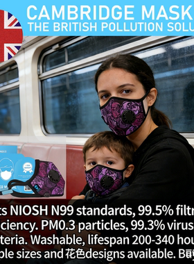 Cambridge Mask N99 level; washable for adults and children
