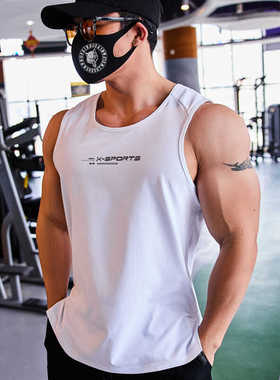 撸铁狼速干背心男宽松白色无袖运动坎肩跑步休闲透气上衣夏