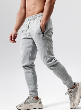 撸铁狼加厚保暖棉卫裤灰色运动长裤男款透气跑步健身裤束脚裤秋冬