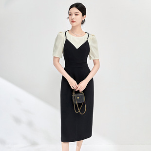 假两件连衣裙子女 2413214 2024夏季 新品 女人味气质优雅收腰短袖