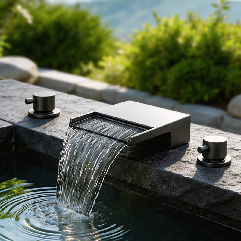 新款大流量浴缸龙头双把双控暗装式座式瀑布出水龙头温泉泡池开关