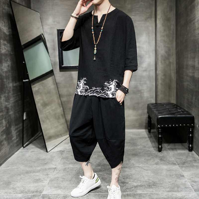 特惠乔纳阿迪达专柜夏季短袖t恤男式亚麻印花套装七分袖T恤宽松体|ruв категории Женская одежда, юбка - от Buy2taobao.com для оказания профессиональной услуги покупки агента Taobao