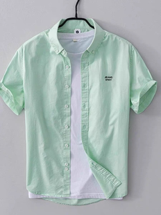 2026夏季新款男士简约纯色衬衫短袖休闲刺绣潮流休闲舒适衬衣外套