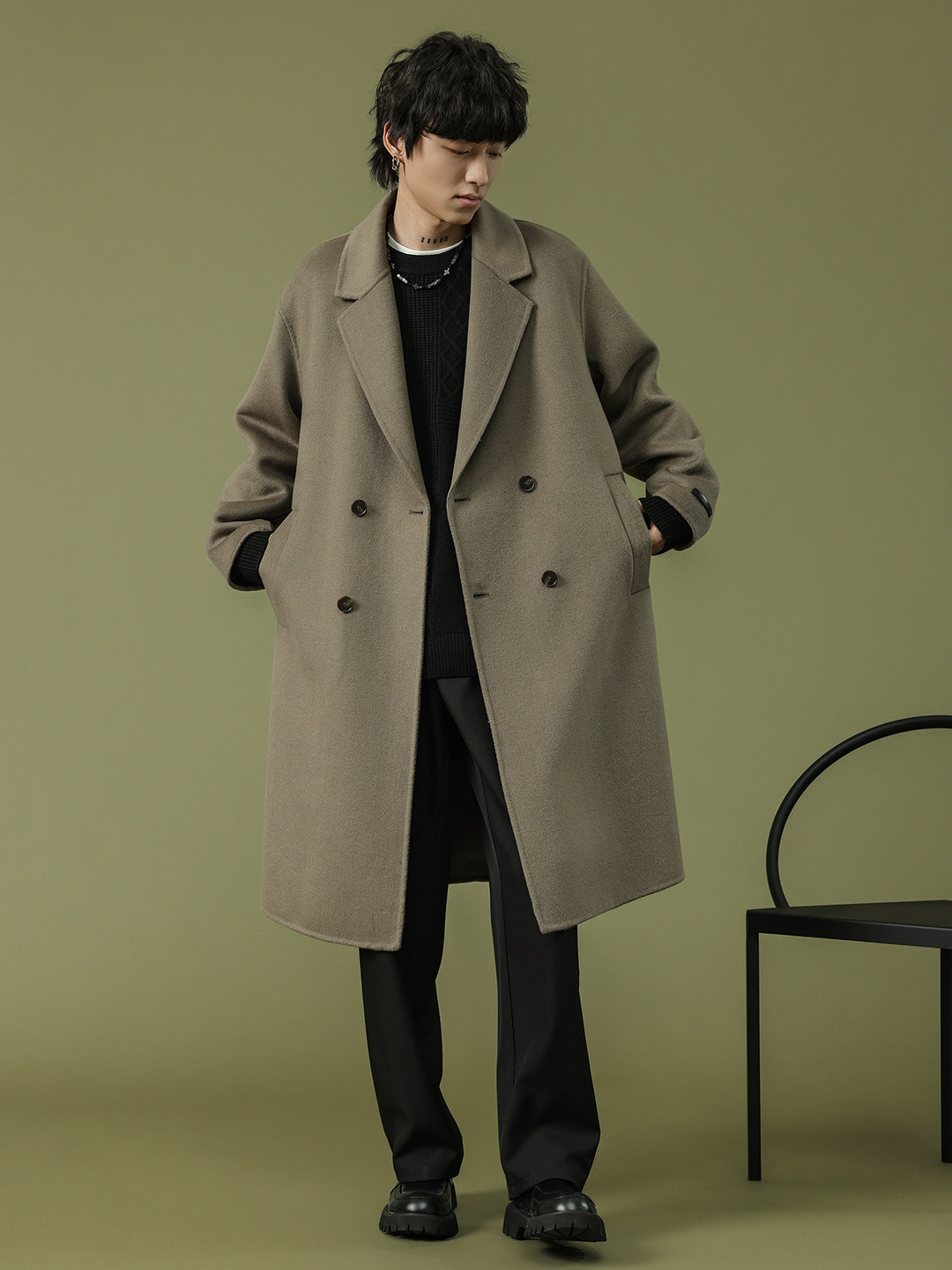 冬季双面羊毛呢子大衣中长款宽松休闲潮牌简约百搭过膝外套风衣潮,男装,毛呢大衣,淘宝优惠券,粉丝福利购,淘宝优惠卷