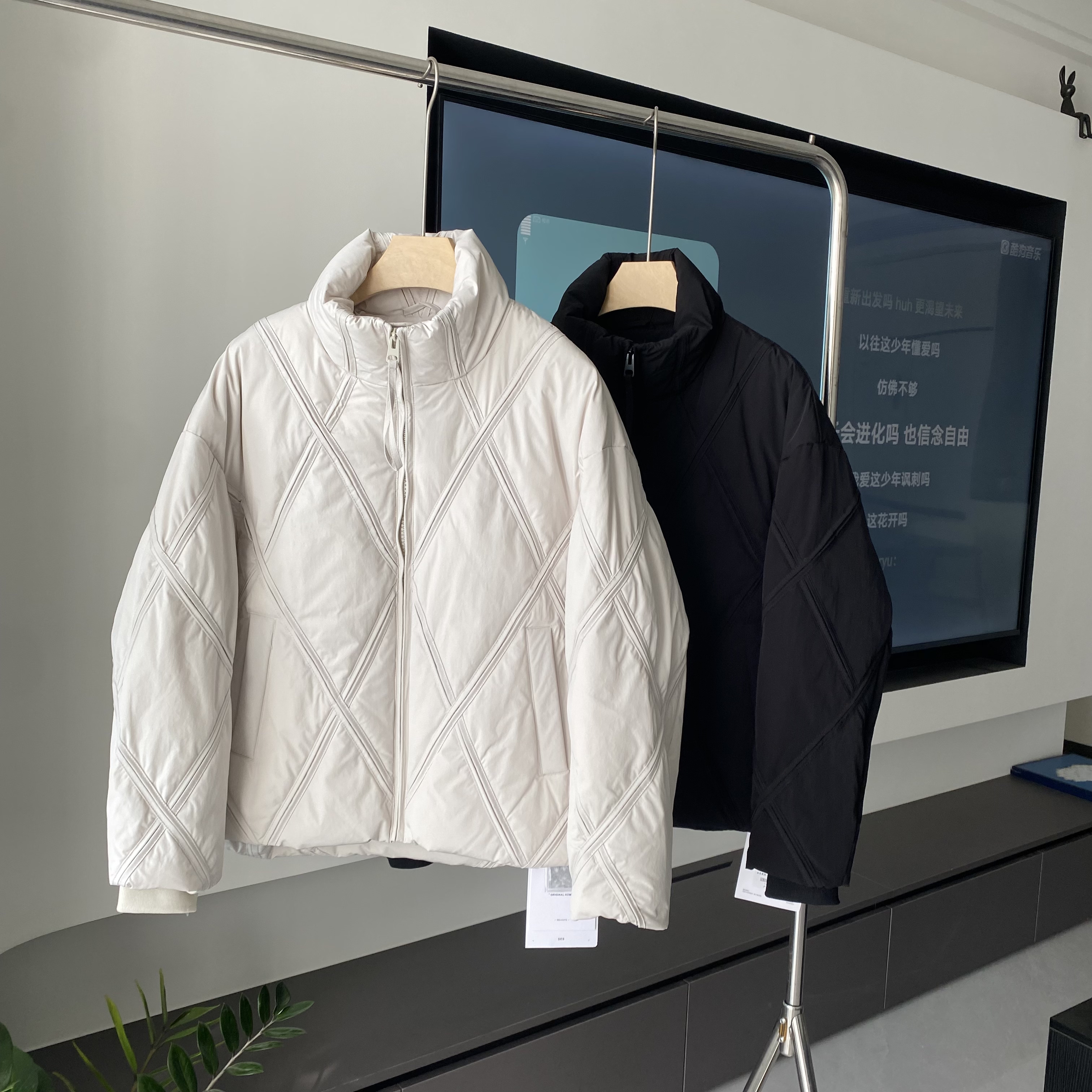 日系复古冬季韩版棱形设计立领羽绒服男潮牌90绒宽松休闲保暖外套