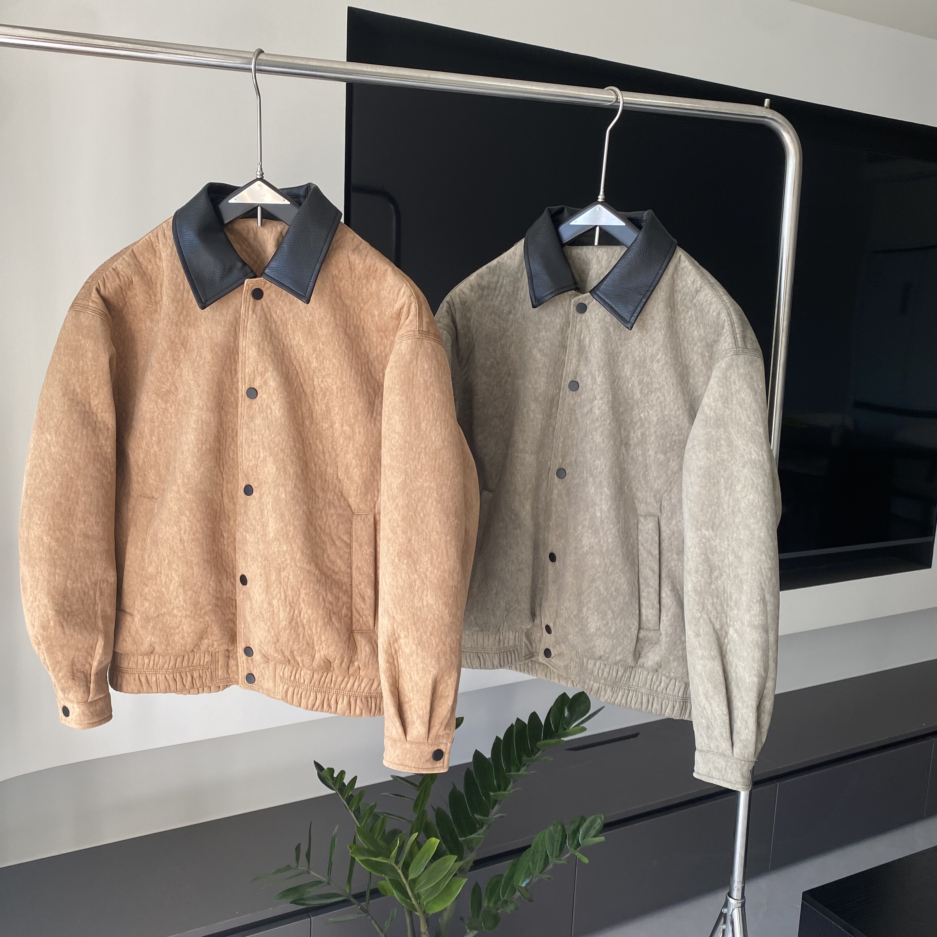 美式高货秋冬韩版翻领麂皮绒外套男宽松休闲复古做旧飞行夹克上衣