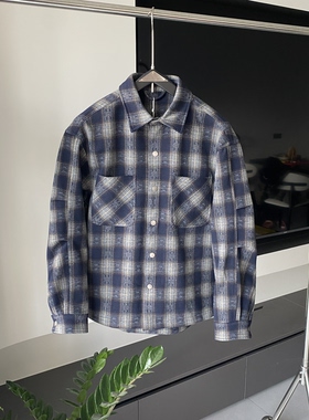 美式经典秋冬厚款韩版格子衬衫外套男潮牌宽松休闲百搭纯色夹克男