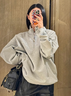 高级灰！26春新款刺绣字母徽标卫衣外套女半拉链时尚运动