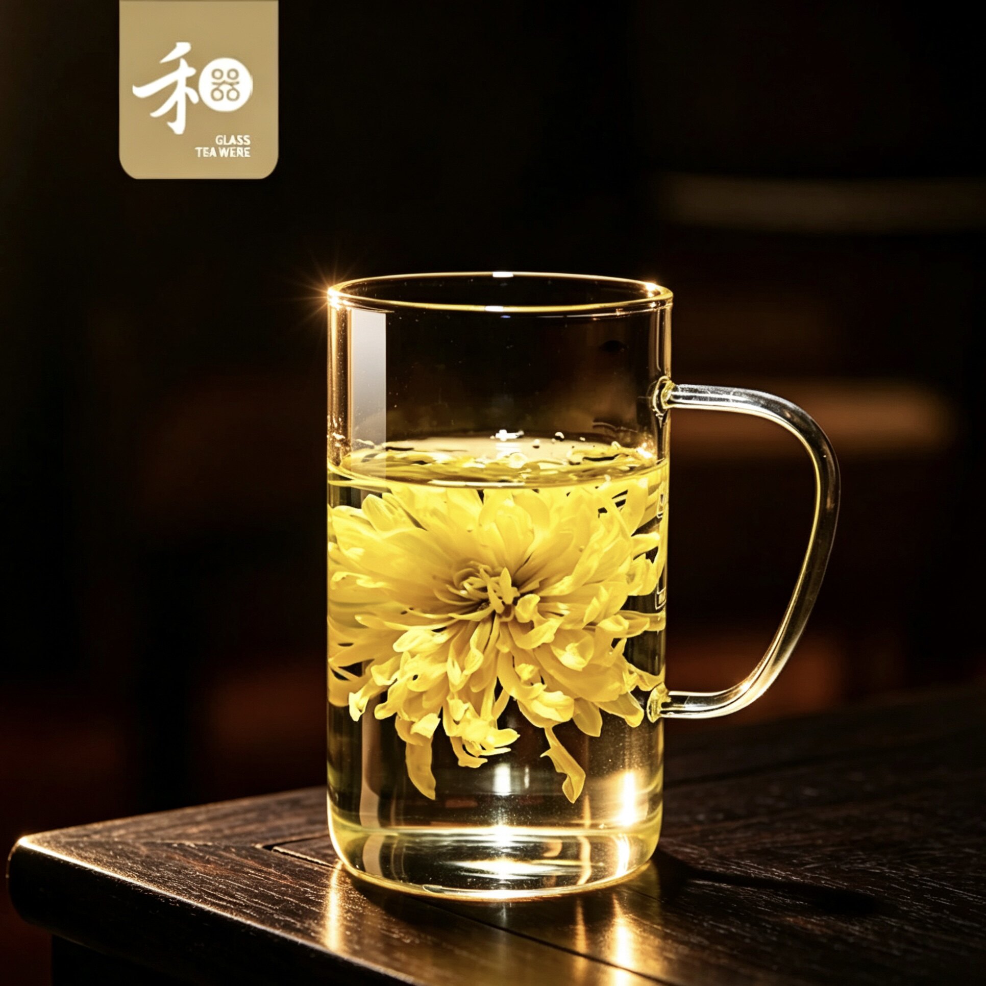 禾器清简杯直筒办公绿花茶牛奶杯高硼硅家用耐热玻璃透明带手柄