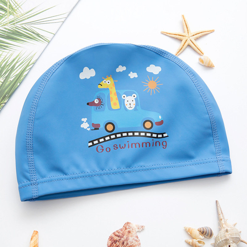 正品羽克儿童泳帽男童女童卡通PU防水护耳游泳帽宝宝游泳代发品质