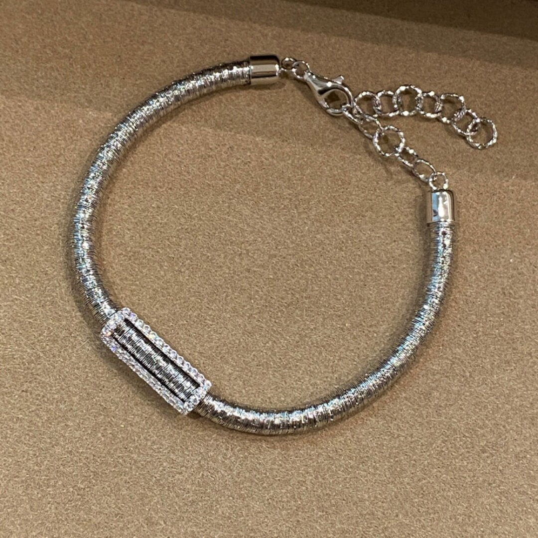 银色碎钻金铉线拉丝软手链女纯银