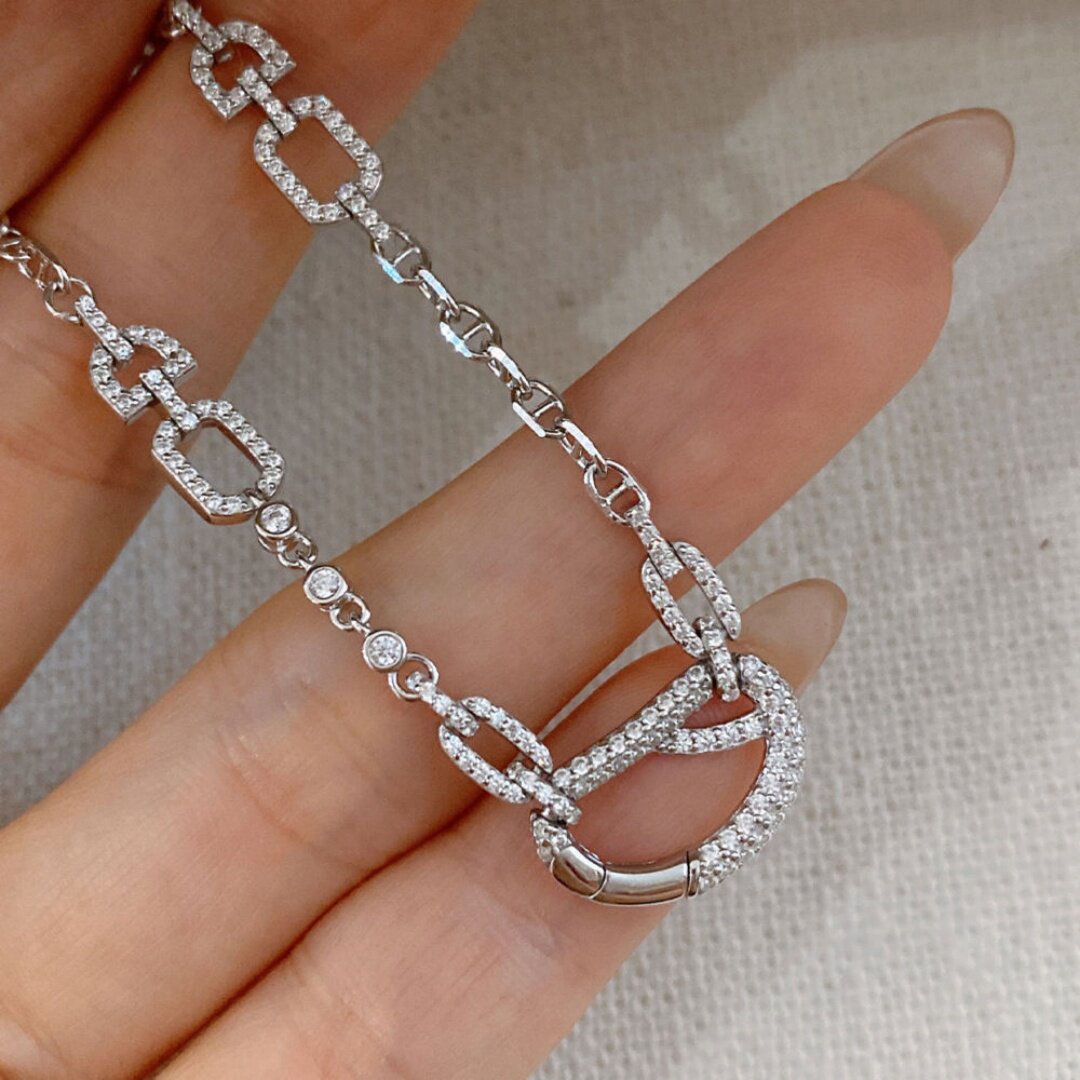 满钻日字百搭扣可调节项链女纯银
