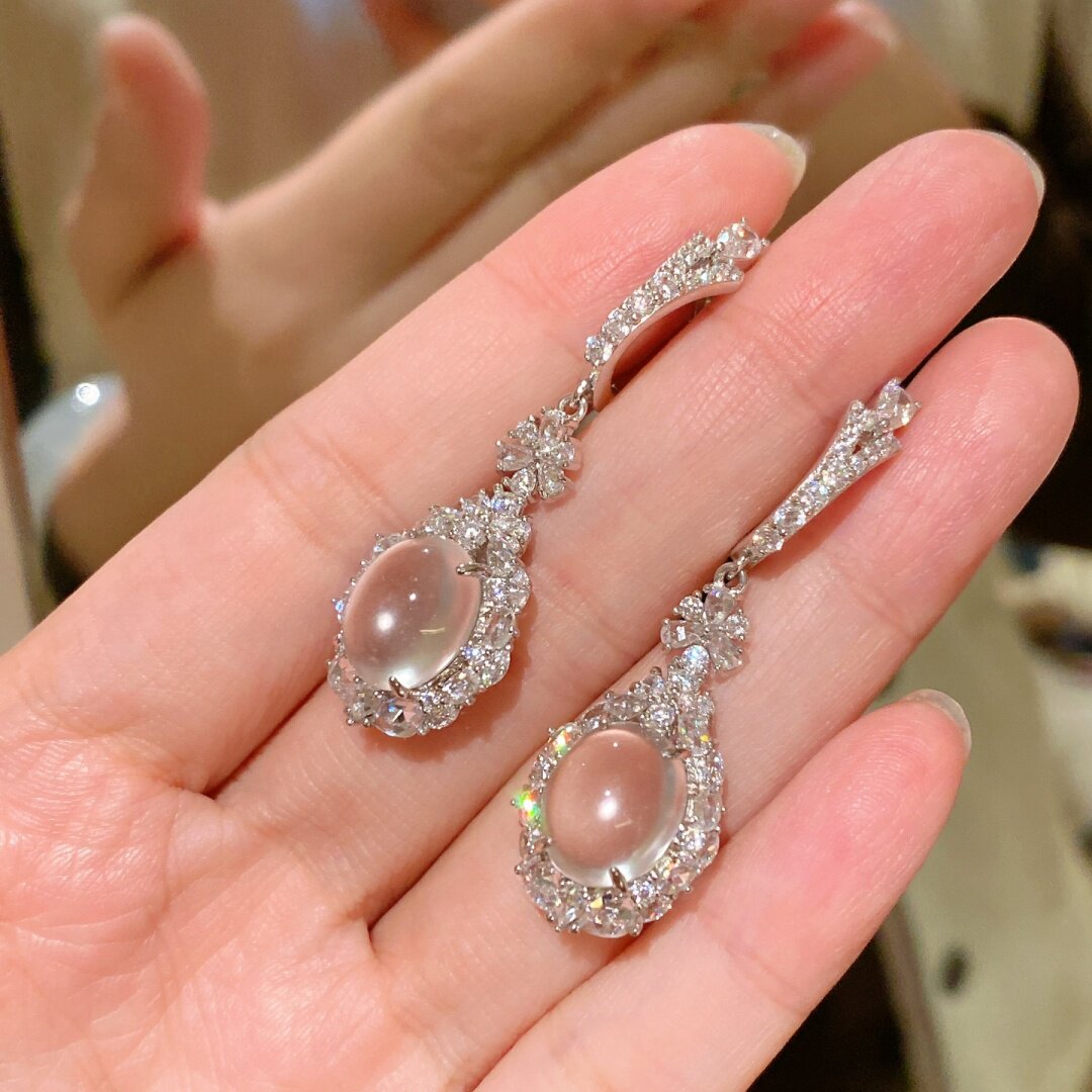 新中式水沫玉蛋形耳坠耳环纯银女
