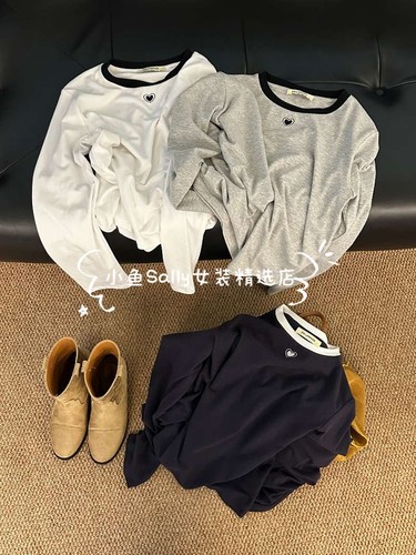 现货～pie lamagie46%棉长袖小爱心打底T恤