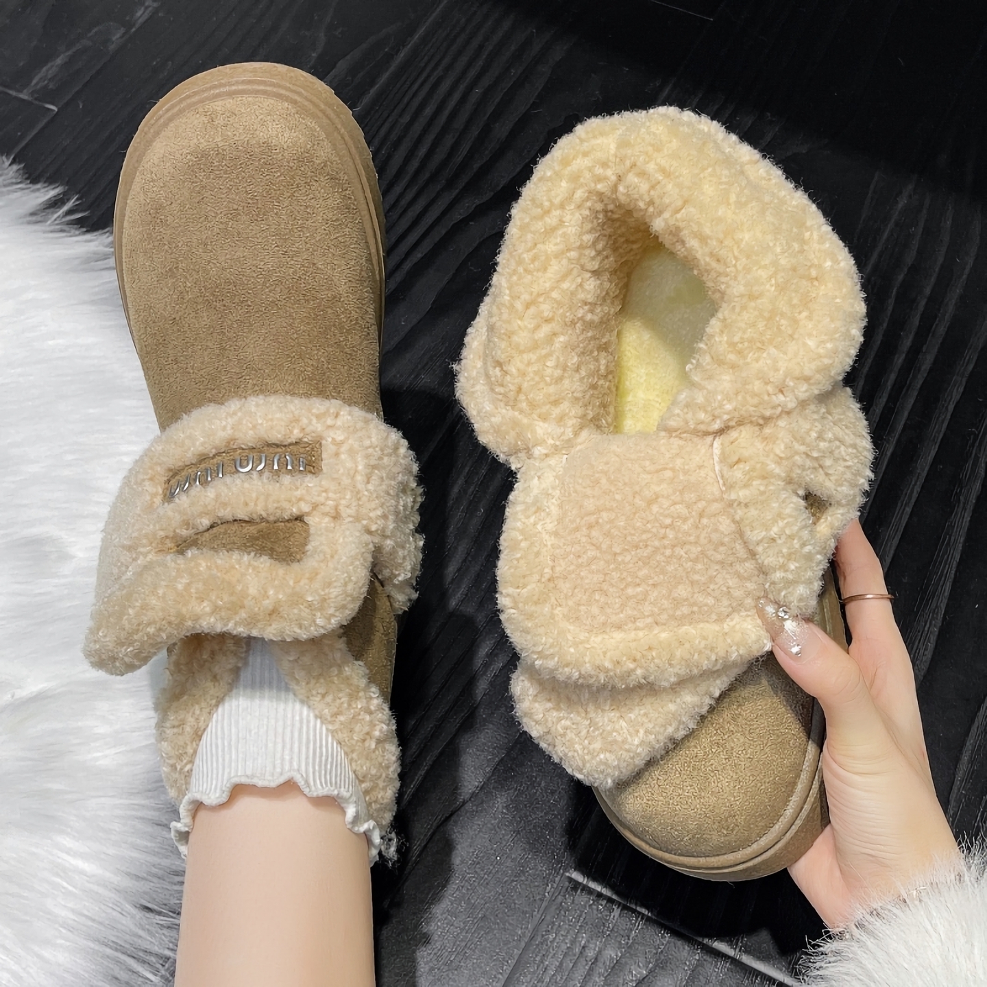 魔术贴雪地靴毛毛保暖勃肯鞋棉鞋