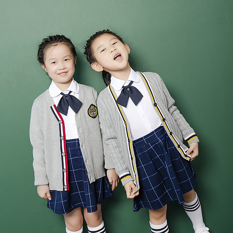 儿童开衫男女童针织毛衣衫春秋新款童装V领学生校园表演服