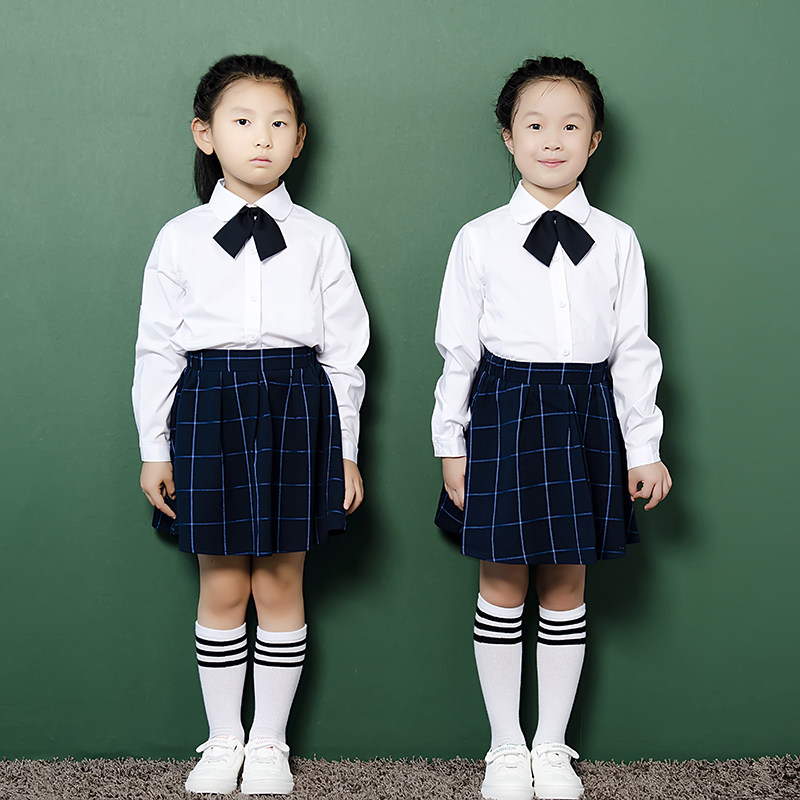 男女儿童长袖白衬衫春秋百搭小学衬衫