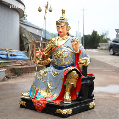 黄铜铸造二郎神神像 显圣真君坐像 带哮天犬铜雕 佛堂供奉摆件