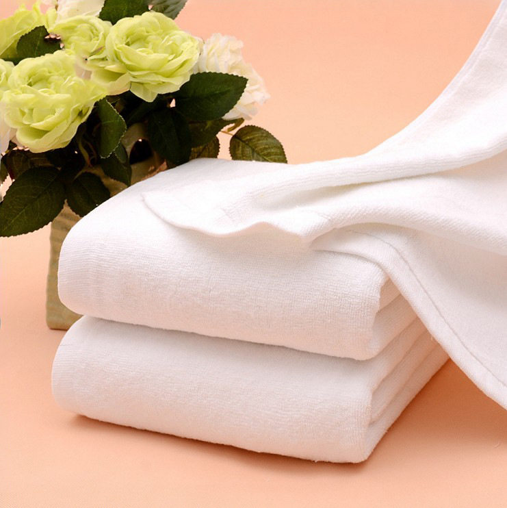 五星级酒店宾馆纯棉浴巾白色柔软美容院全棉成人加大加厚毛巾批发
