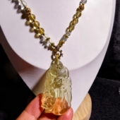 福利严选真正高品质精雕 天然黄水晶全净体九尾狐吊坠项链