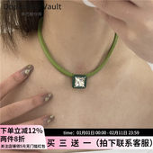 多巴胺仓库」青梧.小众设计几何钻石糖果色PU皮革小花个性 项链女