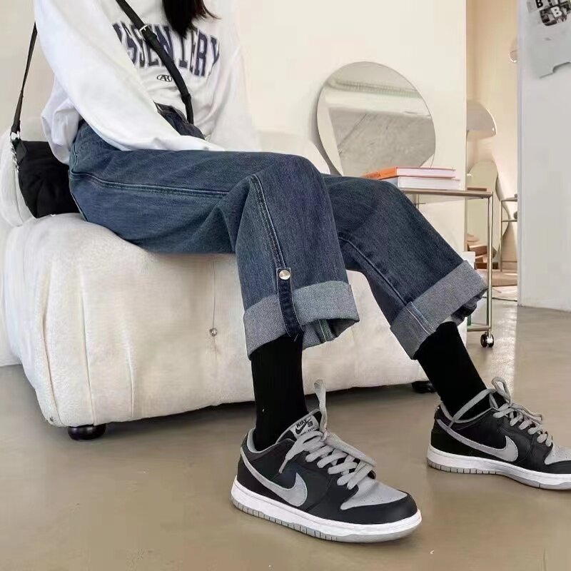 胖mm大码女装牛仔裤春秋新款直筒宽松韩版阔腿裤高腰显瘦牛仔裤女