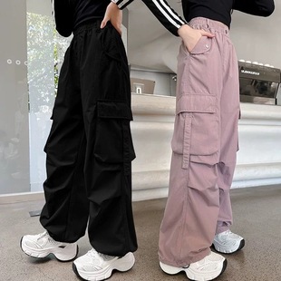 女童工装裤春秋装2026新款夏季女大童薄款透气儿童直筒裤休闲长裤