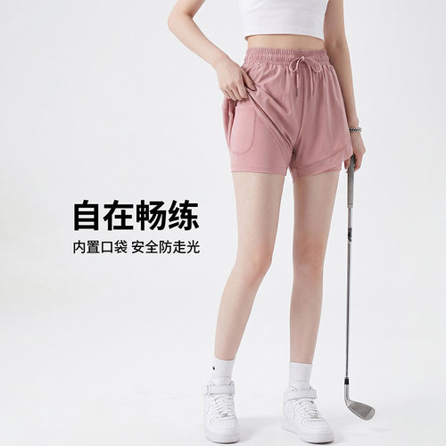 假两件网纱蕾丝抽绳三分运动短裤