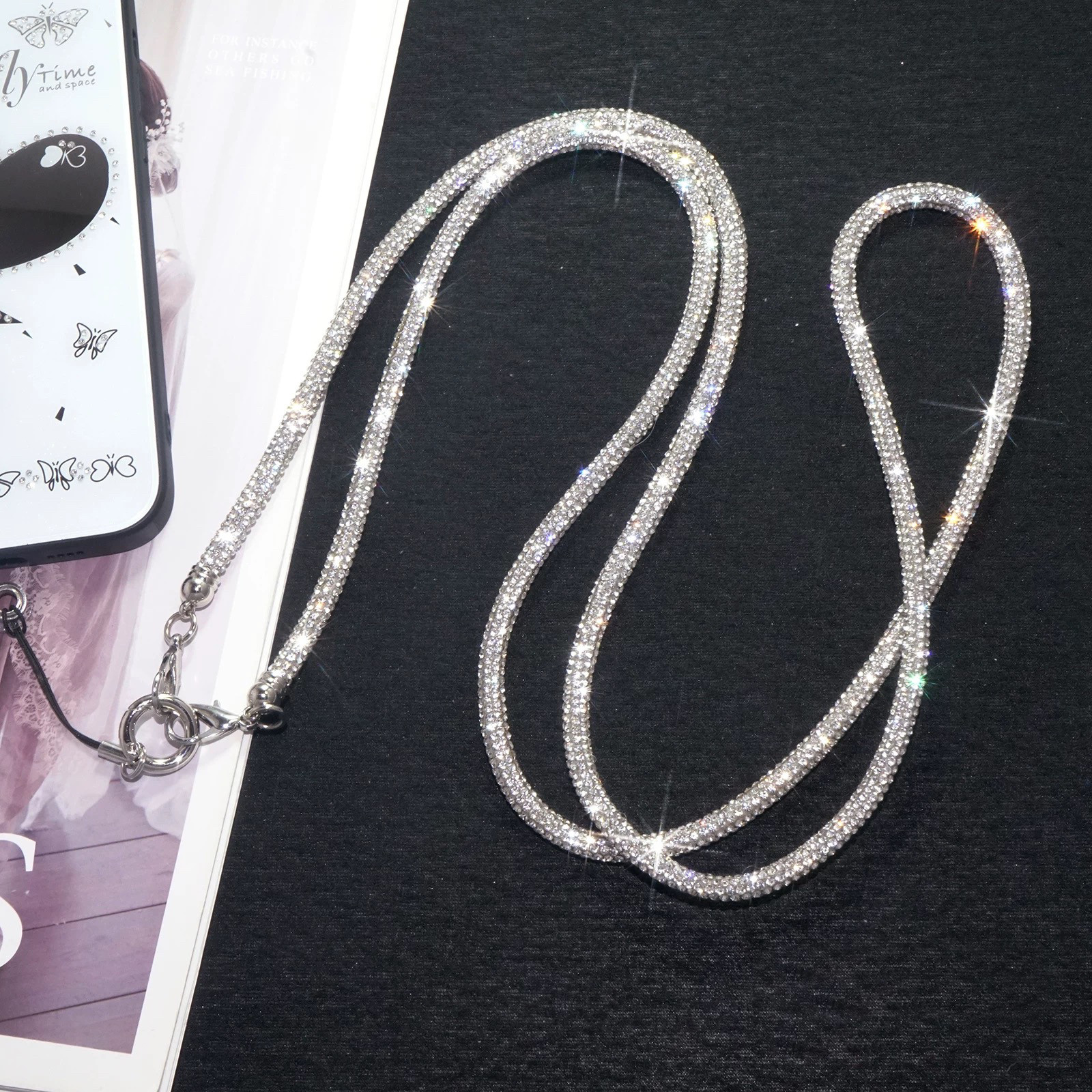 网红同款水钻挂链手机斜跨挂绳闪钻高端结实防丢肩包带奢华满钻女