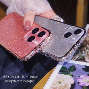 适用苹果16ProMax手机壳iPhone15pro高级感闪粉钻新款15金属边框防摔套16奢华女神潮牌网红X爆款创意全包