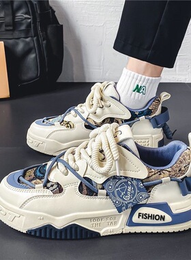 男鞋春季新款透气帆布鞋子男潮流百搭小众板鞋厚底运动休闲老爹鞋