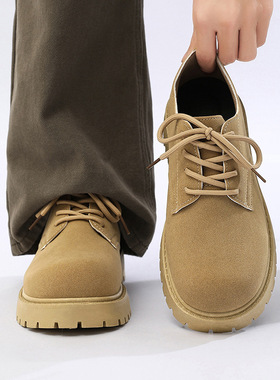 德比鞋2025新款春季低帮马丁靴男复古工装鞋厚底增高透气翻毛皮鞋