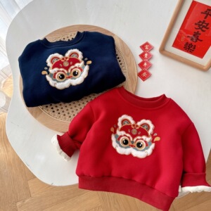儿童加绒卫衣冬季a类中国风女童加厚喜庆拜年服童冬装AY687