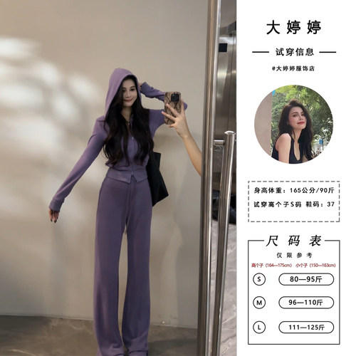 大婷婷 休闲通勤时尚套装直筒裤秋冬加厚拉链上衣两件套DT1712