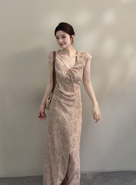 颂宋 夏季新款法式复古碎花收腰显瘦度假时尚连衣裙DT2007