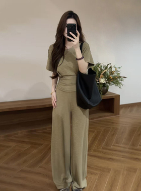 大婷婷 夏季新款休闲显瘦短袖上衣直筒裤套装慵懒两件套DT2168