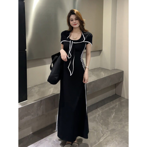 大婷婷 夏季新款法式条纹收腰显瘦气质披肩+连衣裙两件套DT2361