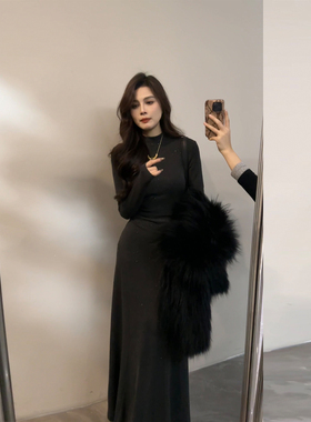 大婷婷 法式长裙细闪点缀设计感连衣裙秋冬时尚女装裙子DT1783