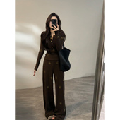 秋冬新款 休闲套装 纽扣设计烫钻长袖 时尚 DT1891 T恤直筒裤 大婷婷