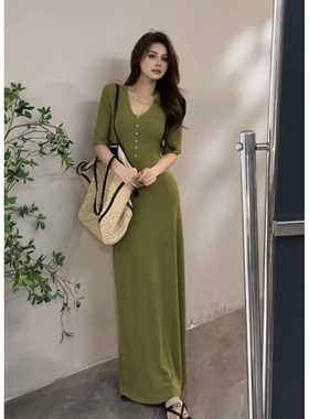 大婷婷 度假休闲收腰显瘦中袖春夏新款修身气质长裙连衣裙DT1907