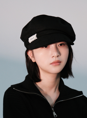 黑色蕾丝刺绣鸭舌帽秋冬英伦复古贝雷帽报童帽显脸小画家帽